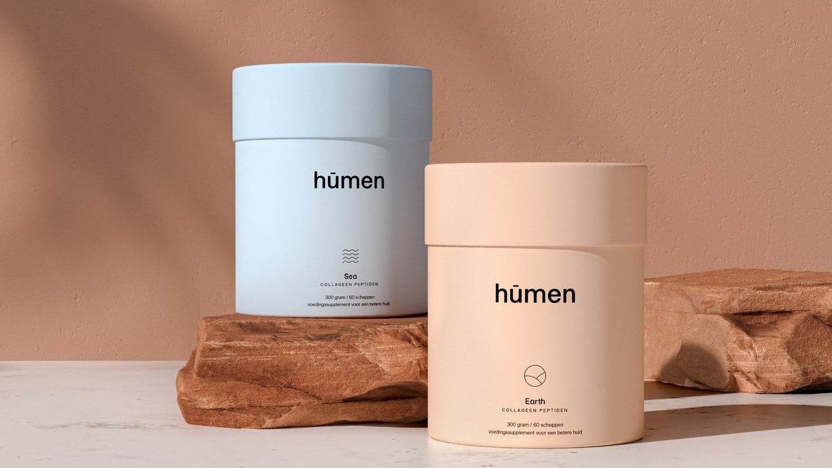 Twee potten Humen collageenpoeder, Sea en Earth